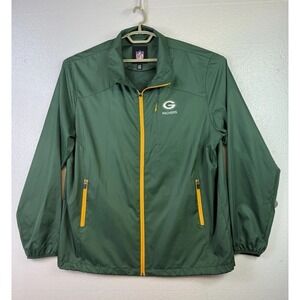 NFL Green Bay Packers Windbreaker Mens Sz XL Green Zip Up Light Weight Football